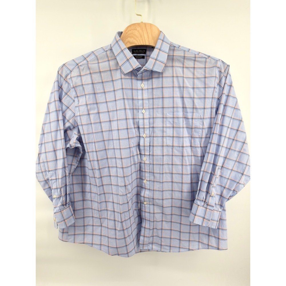 Lauren‎ Ralph Lauren Shirt Mens 4XL Regular Fit Blue Orange Plaid Stretch Woven
